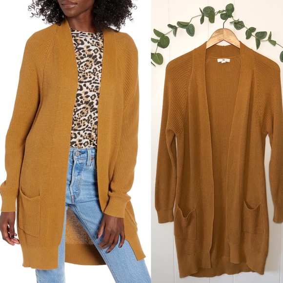Bp Gold Longline Open Knit Cardigan 